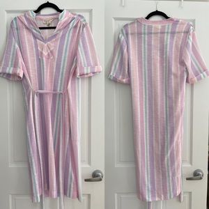 Vintage pink/blue/purple stripe 3/4 sleeve dress
